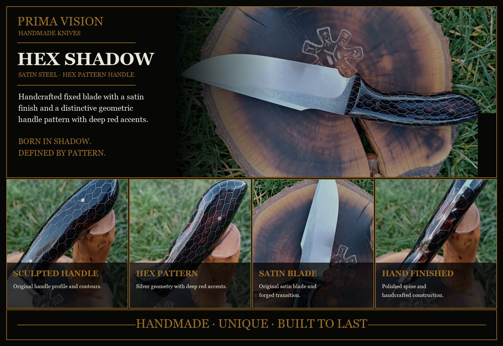 Hex Shadow handcrafted Prima Vision knife feature collage